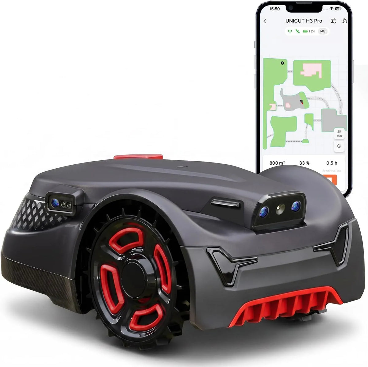 H3 Pro Mähroboter für die automatische und regelmäßige Pflege der Rasenfläche ohne Begrenzungskabel für 3 x 500m² – 3 × 500m