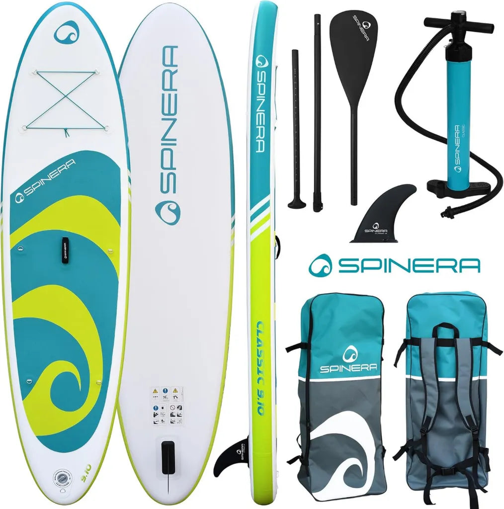 Aufblasbares Stand Up Paddle Board Set mit Zubehör für Einsteiger – 9'10' SUP mit Paddel, Pumpe und Kajaksitz