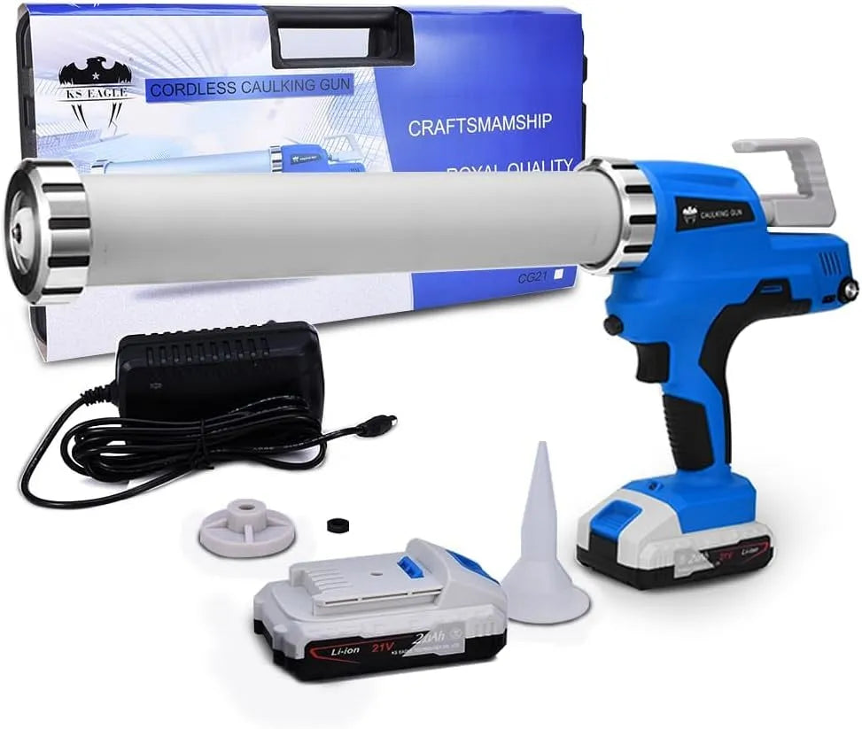 Akku Kartuschenpresse zum gleichmäßigen Auftragen von Silikon und Dichtstoffen 6500N mit 2 Akku 21V mit Ladegerät &, Akku-Betrieb