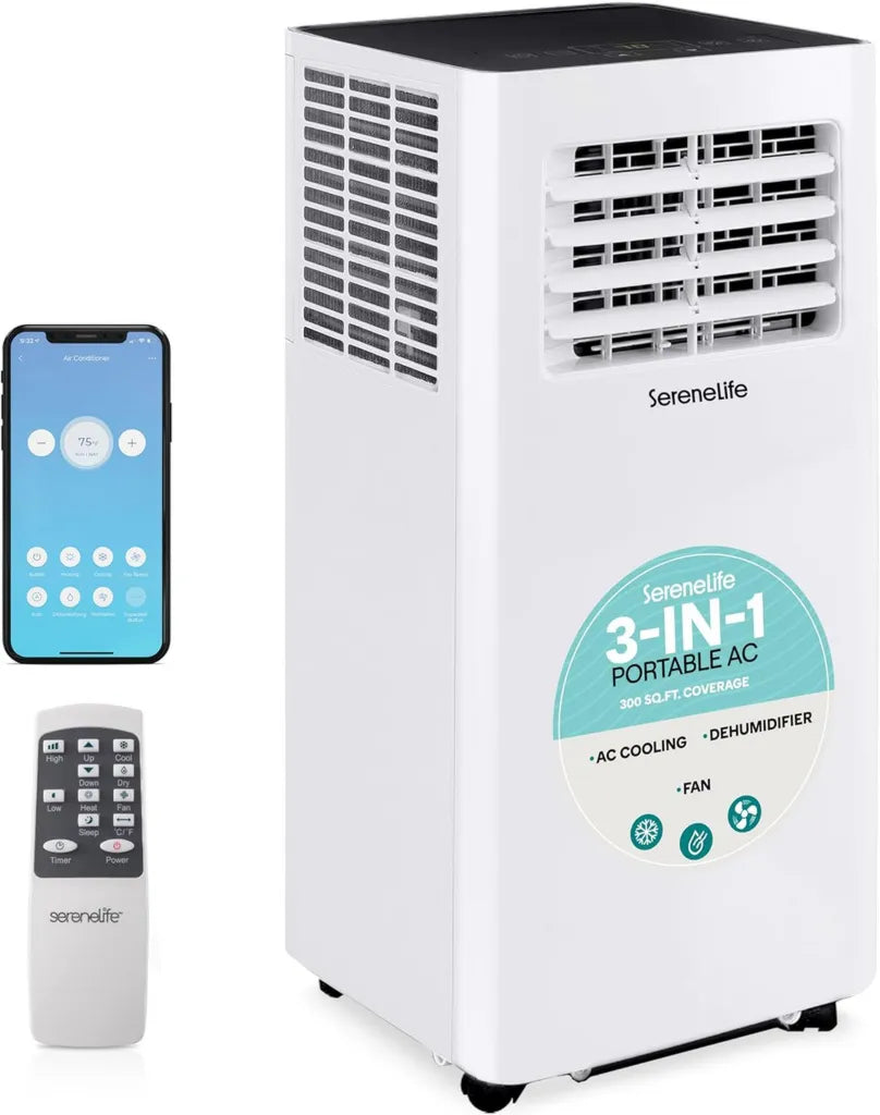 Serenlife 3-in-1 Mobile Klimaanlage 10.000 BTU mit WLAN & Timer – Luftkühler, Ventilator, Entfeuchter – Ideal für Zuhause und Büro – Inklusive Fensterabdichtung