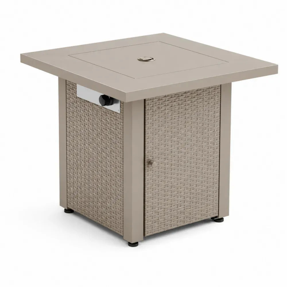 Garten Feuertisch quadratisch 81 x 81 x 63 cm pulverbeschichteter Stahl PE Rattan Taupe Beige Schwarz