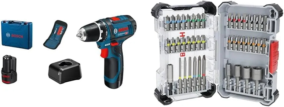 Bosch Professional 12V System Akku Bohrschrauber GSR 12V-15 inkl. 2x 2.0Ah, Akku-Betrieb, für gewerblichen Einsatz, 10-tlg, 197 × 110,5 mm