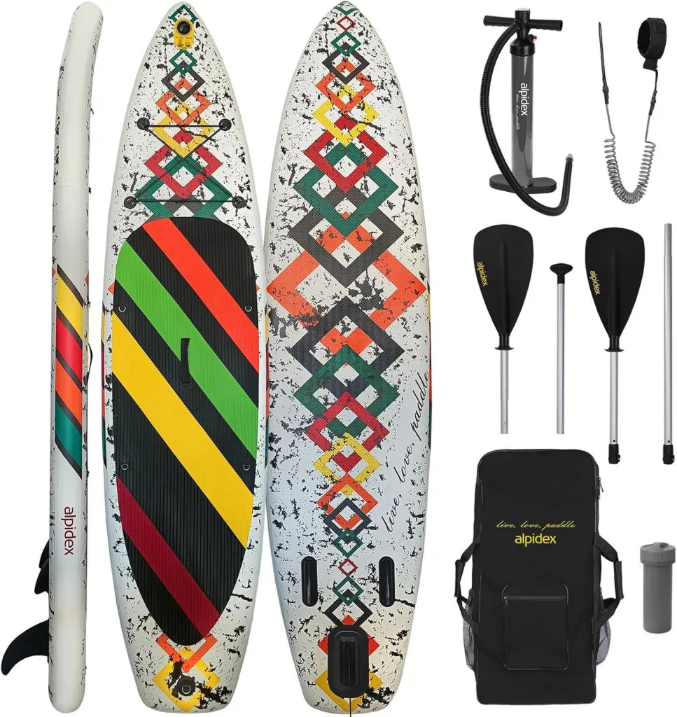 ALPIDEX Aufblasbares SUP Set 320 cm, Belastbar bis 200 kg, Inklusive Tasche und Zubehör