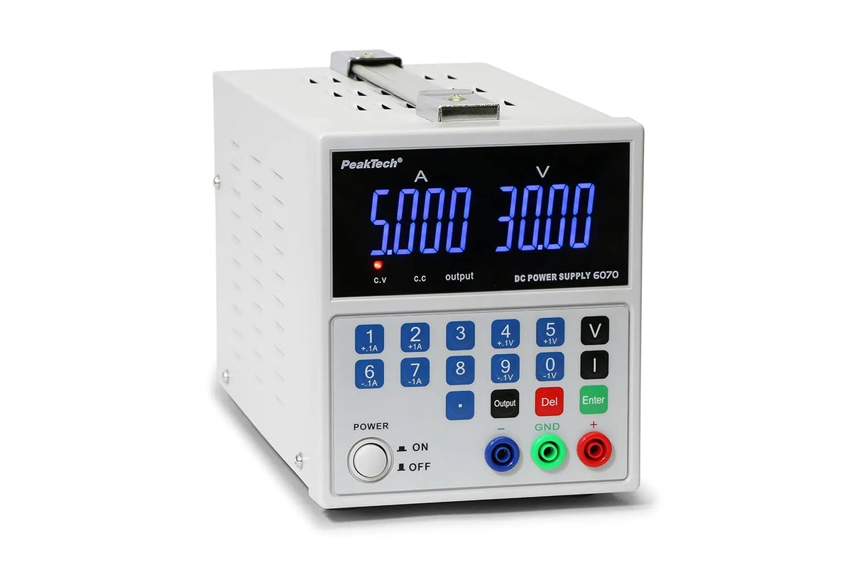 PeakTech Regelbares DC-Labornetzgerät und Tischnetzteil, 0-30V, 0-5A, für Elektroniktest und Reparatur