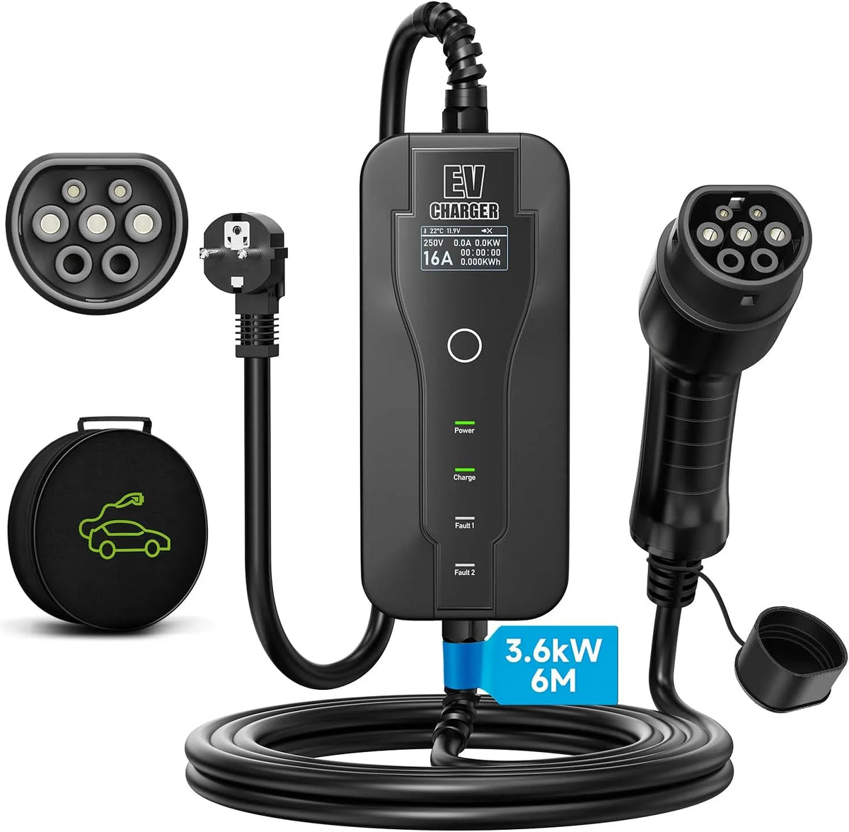 Typ-2-Ladekabel für Elektroautos und Mode-3-EV-Kabel, 3.6kW, 6M, Typ 2, Schuko-Anschluss
