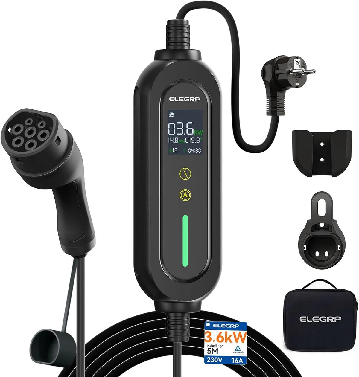Typ-2-Ladekabel für Elektroautos und Mode-3-EV-Kabel, 3,68kW, einphasig, Typ 2, Schuko-Anschluss, 16A, 5m