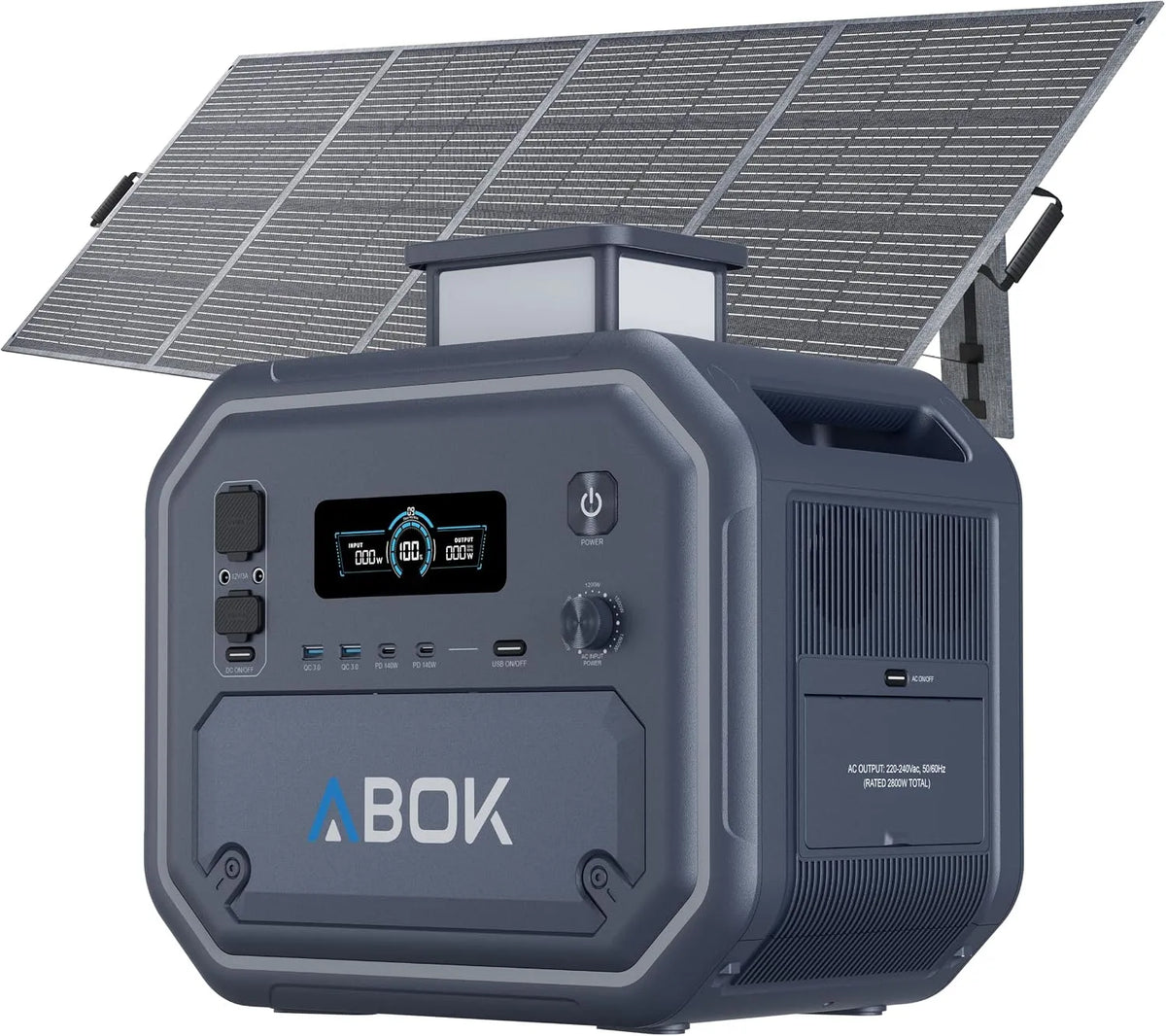 ABOK Ark2800 Tragbare Powerstation und Solargenerator, 2160Wh, 400W, 2800W, solarbetrieben