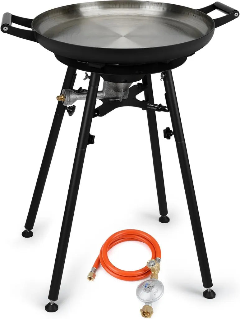 onlyfire Outdoor Paella-Gaskochset mit 54 cm Pfanne, Abnehmbarer Standfuß, DE-Gasregler, Geeignet für Wok & Grillplatte