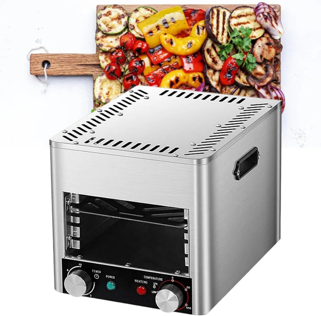 Elektrischer Indoor-Tischgrill mit Sichtfenster und einstellbarer Temperatur bis 780°C, für 6 Personen, abnehmbarer Antihaft-Grill, Edelstahl, 110V