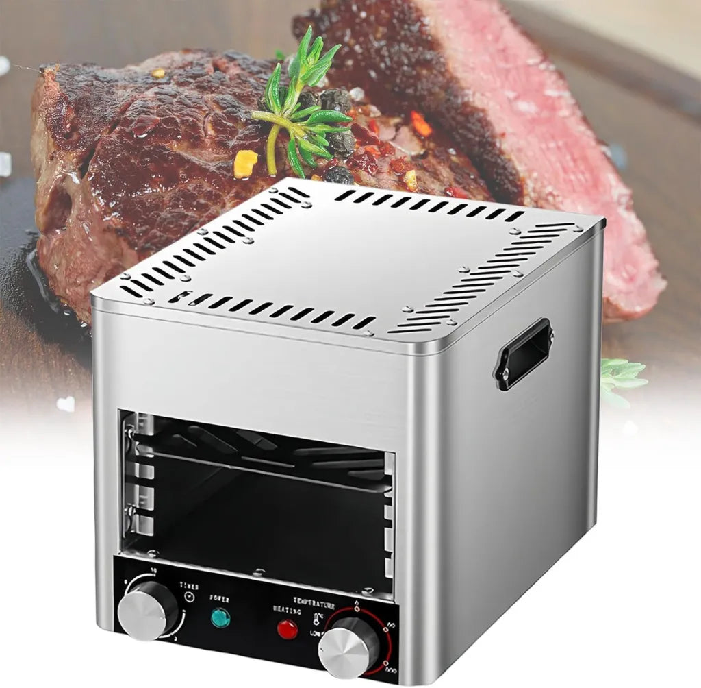 Hochleistungs-Elektro-Steakgrill für Innenräume, Rauchfreier Ofen mit 10-Minuten-Timer und 800°C Temperaturregelung, Modell A-110V