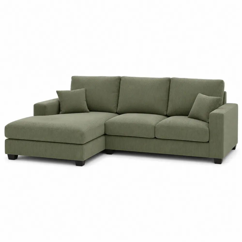 Modulares 3-Sitzer Ecksofa mit Chaiselongue links 250 x 155 x 84 cm Polyester-Cord Kiefernholz Sperrholz L-Form Olivgrün Schwarz