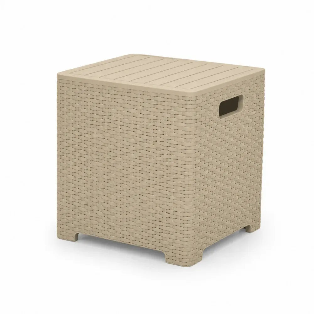 Gartentisch Beistelltisch mit Stauraum 43 x 43 x 43 cm Polypropylen Rattanoptik Würfelform Beige