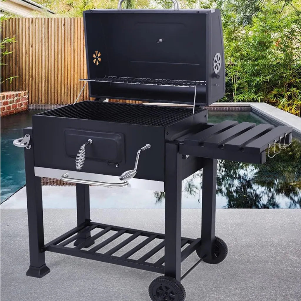 FP-TECH Holzkohlegrill mit Höhenverstellung und Zubehör, 115 x 66 x 106 cm