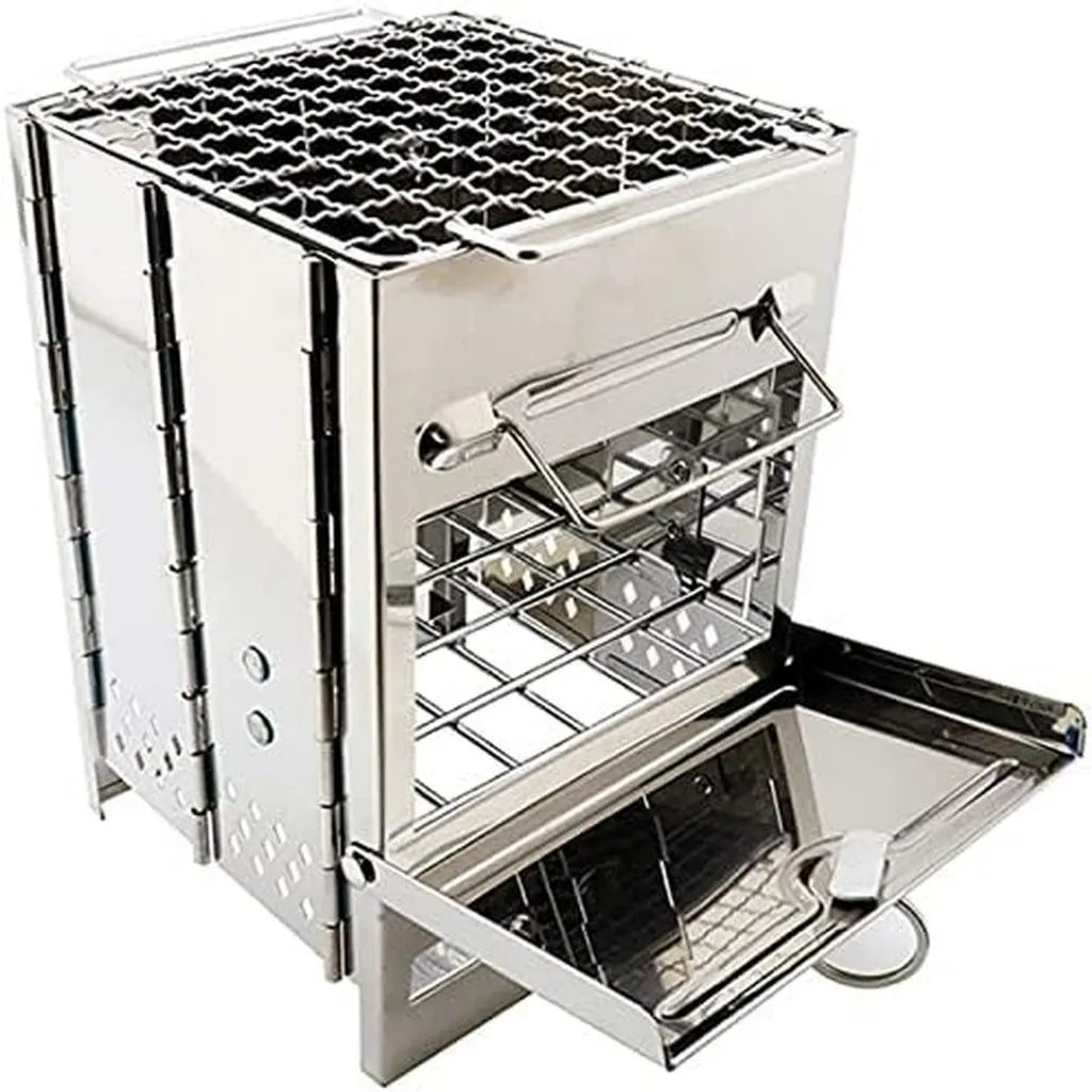 Kompakter Edelstahl-Holzkohlegrill für Camping