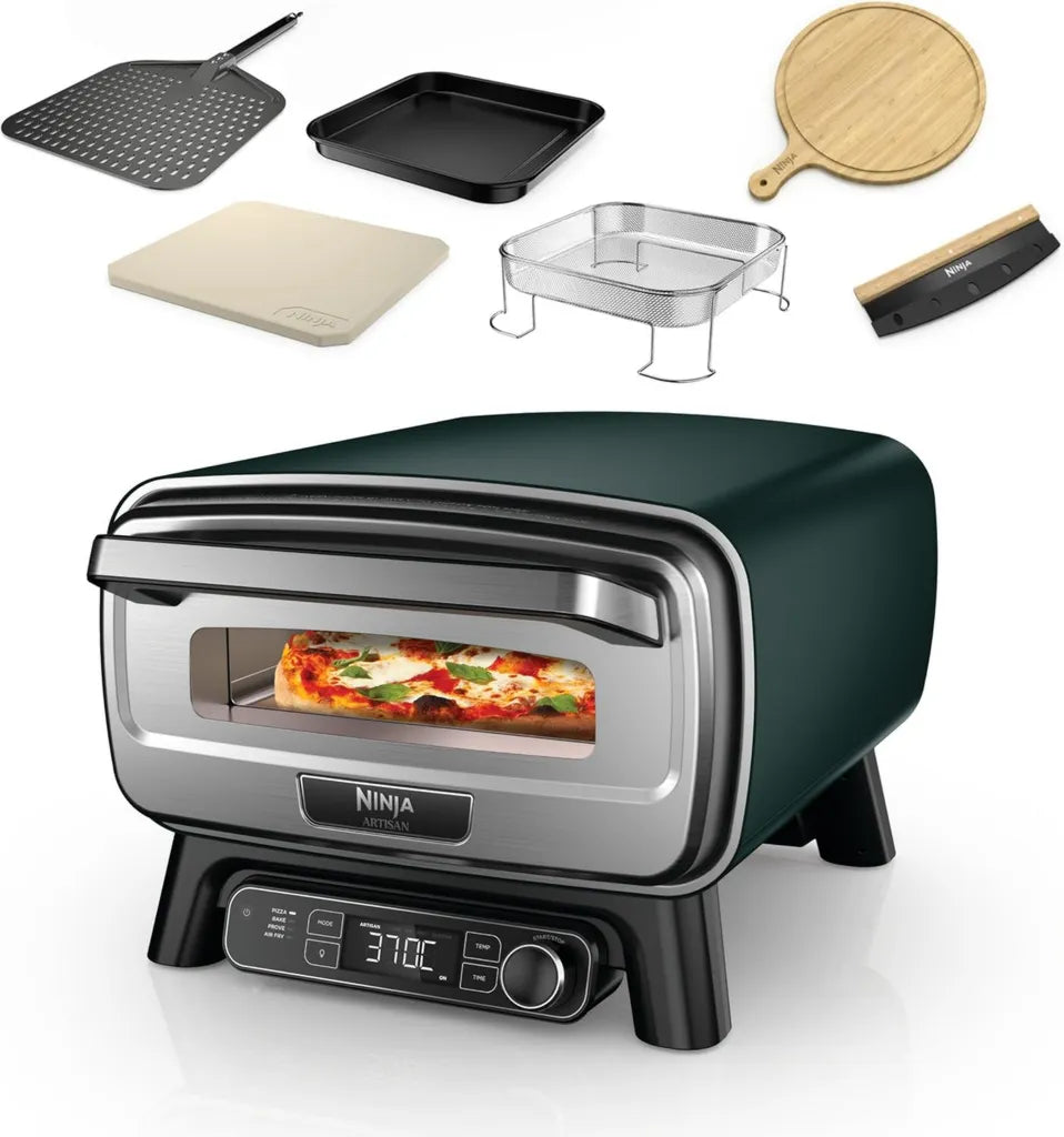 Ninja Multifunktionaler Outdoor-Pizzaofen und Luftfritteuse, 4 Modi, inklusive Servierbrett, Wiegemesser, 30-cm-Pizzastein, Backzubehör, Modell MO201AMZEU