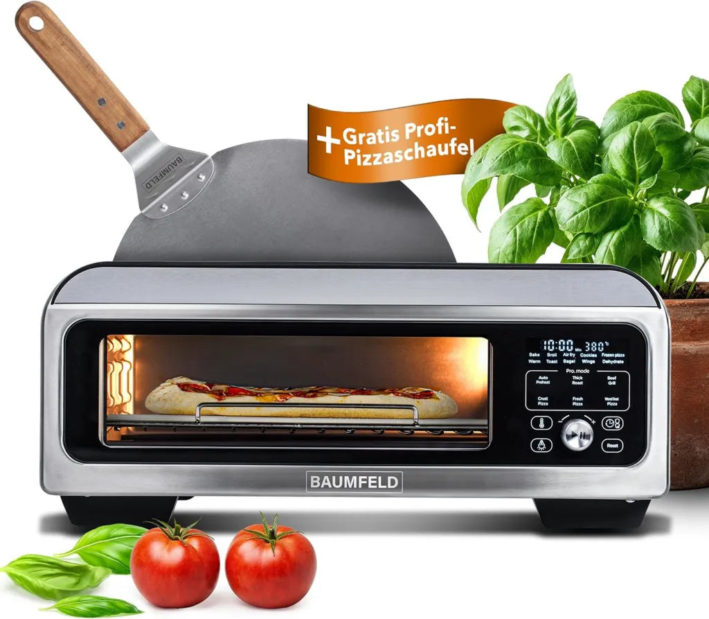 Multifunktioneller 12-in-1 Pizzaofen Airfryer, 400°C, tragbar, in Silber mit XXL Zubehör