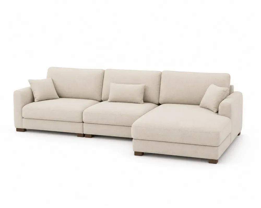 Modulares Ecksofa mit rechter Ottomane 295 x 170 x 84 cm Polyestergewebe Kiefernholz Sperrholz L-Form Cremebeige Dunkelbraun