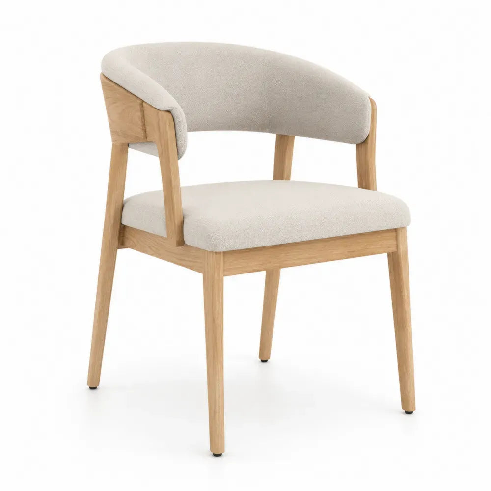 Esszimmerstuhl mit gebogener Rückenlehne gepolstert 56 x 54 x 76 cm Kautschukholz Polyester hellbraun beige