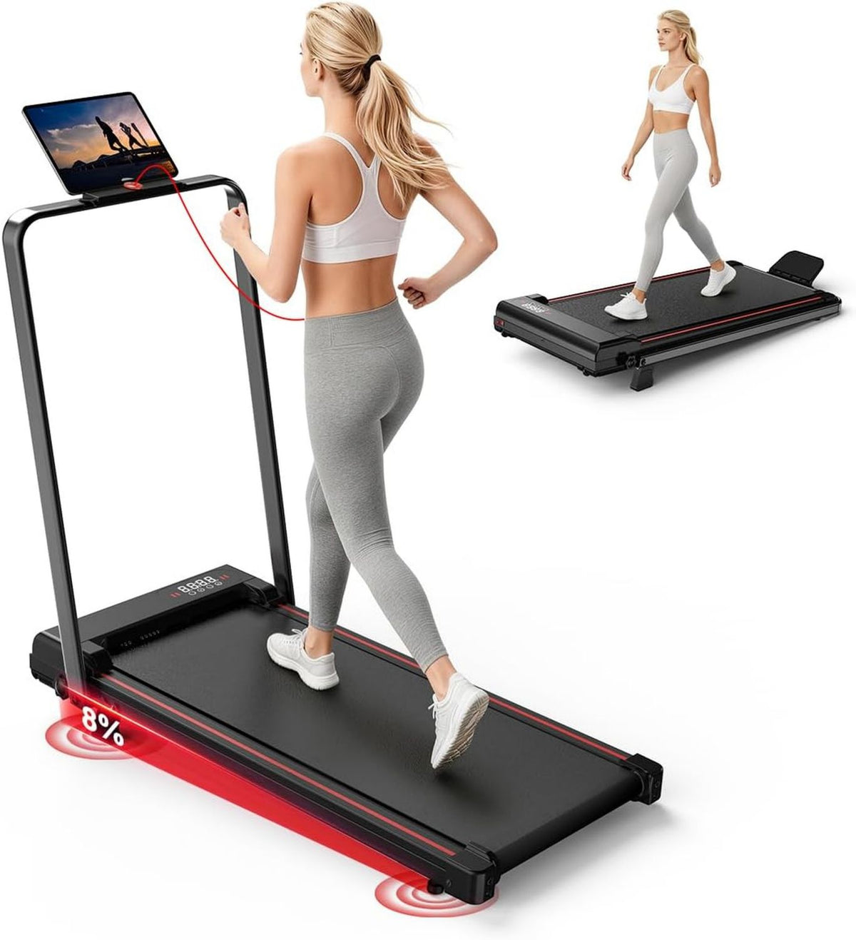 Walking Pad: einstellbare Steigung, klappbar, für zuhause