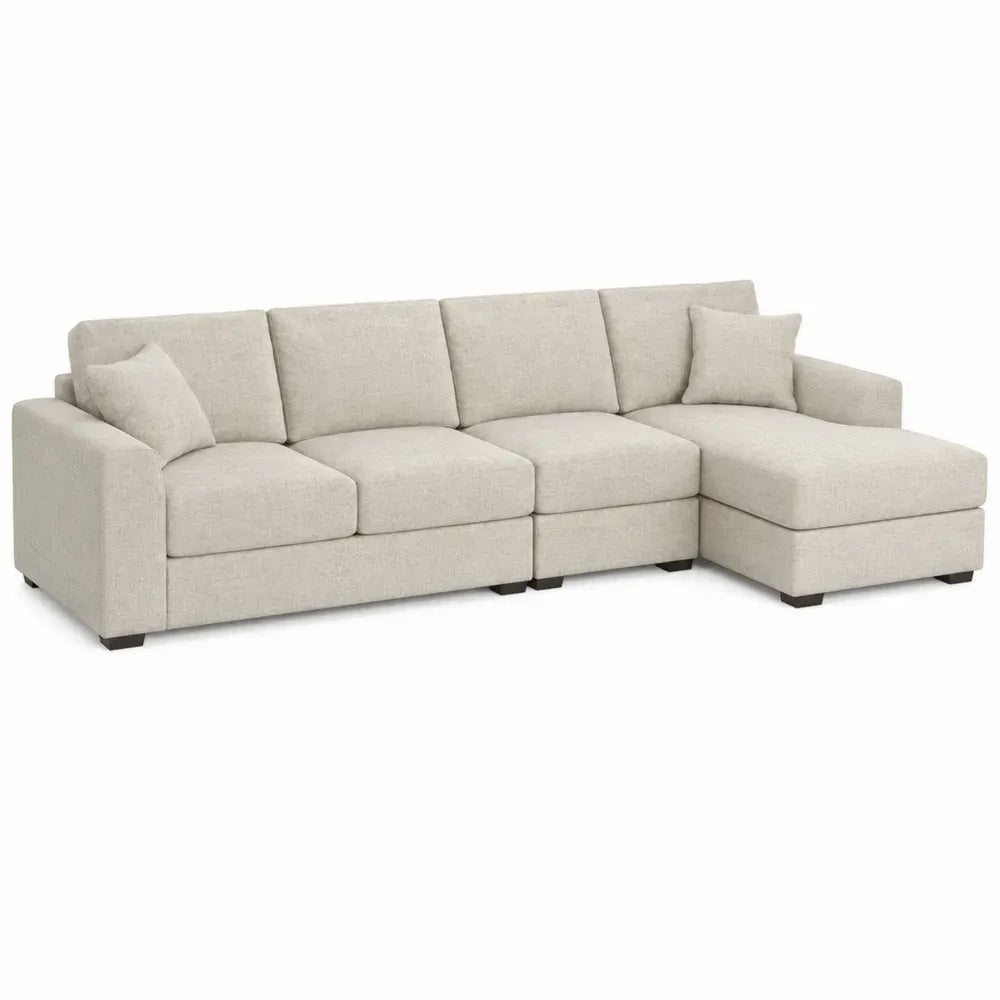 Modulares Ecksofa 4-Sitzer mit Recamiere rechts 260 x 160 x 85 cm 100 % Polyester gewebt L-Form Beige Schwarz