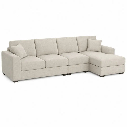 Modulares Ecksofa 4-Sitzer mit Recamiere rechts 260 x 160 x 85 cm 100 % Polyester gewebt L-Form Beige Schwarz