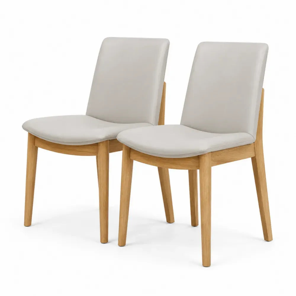 Esszimmerstuhl 2er Set gepolstert 46 x 56 x 87 cm je Stuhl PU-Leder Kautschukholz Beige Naturholzfarben