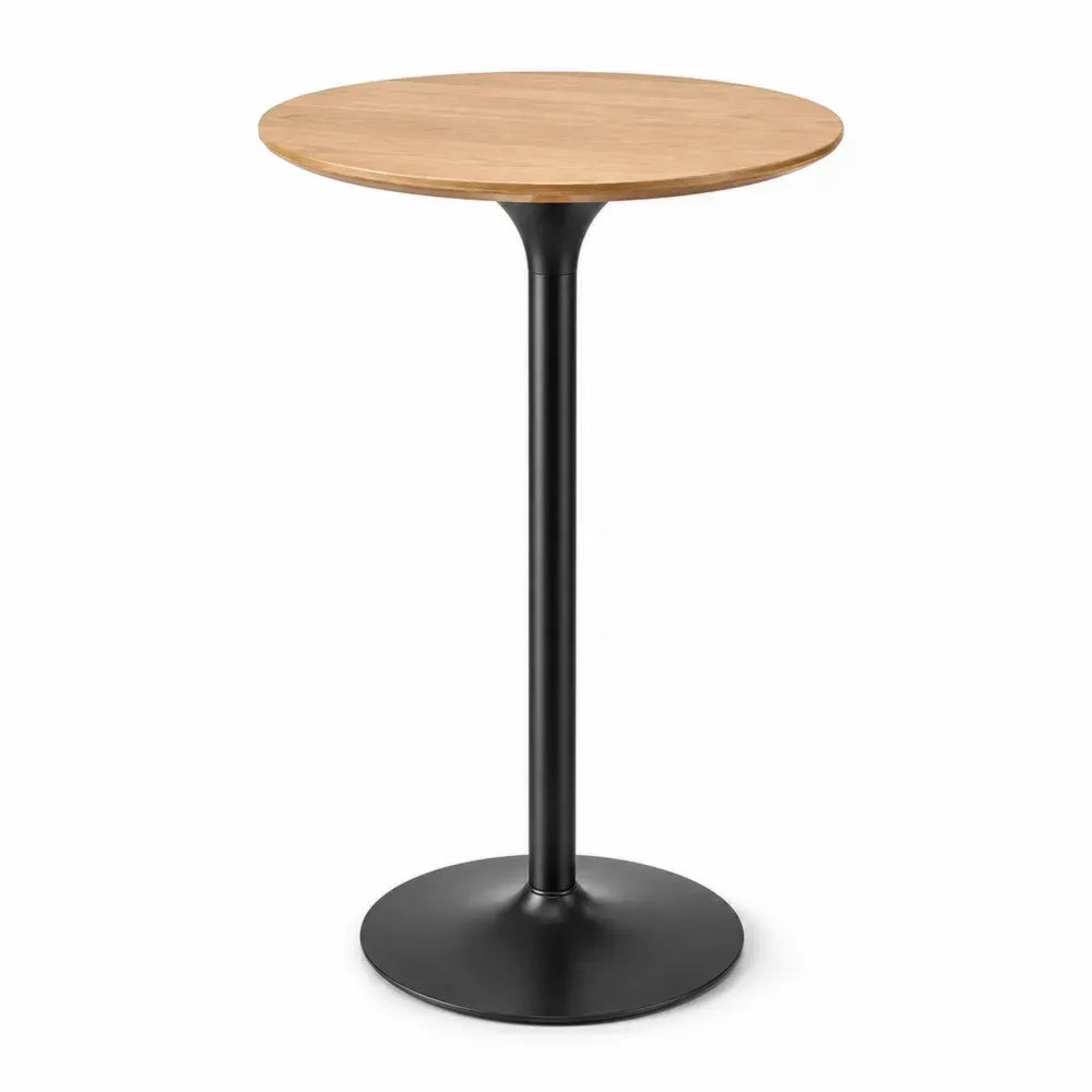 Stehtisch rund 60 x 60 x 105 cm MDF Eichenfurnier Stahl naturholzfarben schwarz