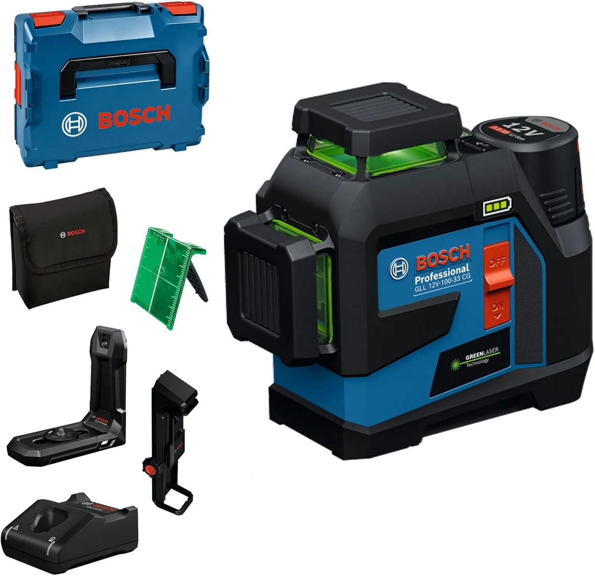 Bosch LB 10 Kreuzlinienlaser und Linienlaser, GLL, drehbar, für gewerblichen Einsatz, 100 m, 12V, 2.0Ah