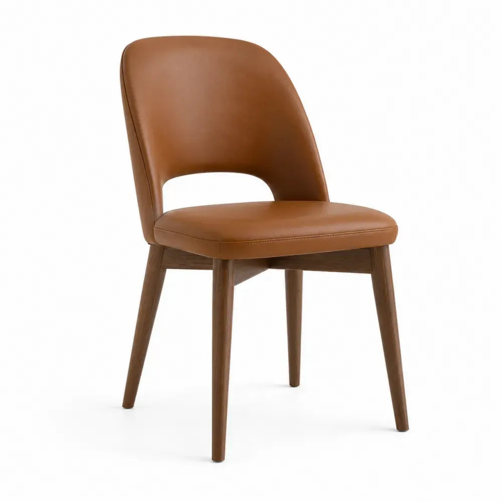 Esszimmerstuhl gepolstert mit offener Rückenlehne 50 x 57 x 84 cm PU-Leder Kautschukholz Cognacbraun Nussbaumfarben