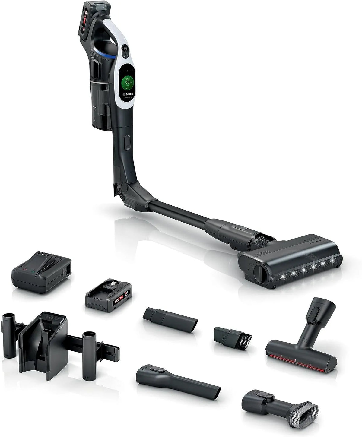 Bosch Akku-Staubsauger BTS1042WAC Stabstaubsauger – Akku-Betrieb, LED-Anzeige, mit Display, 4 Ah, weiß