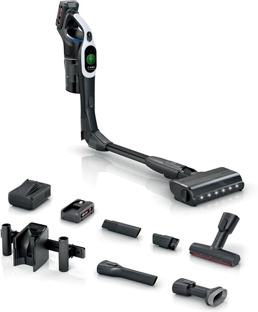 Bosch Akku-Staubsauger BTS1042WAC Stabstaubsauger – Akku-Betrieb, LED-Anzeige, mit Display, 4 Ah, weiß