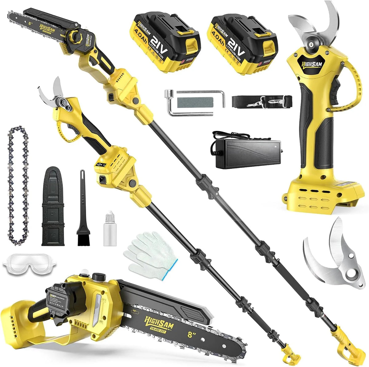 Astschere, Akku-Betrieb, bürstenloser Motor, Teleskopstiel, 4.2m, 8 Zoll, 4.0Ah, für Holzbearbeitung