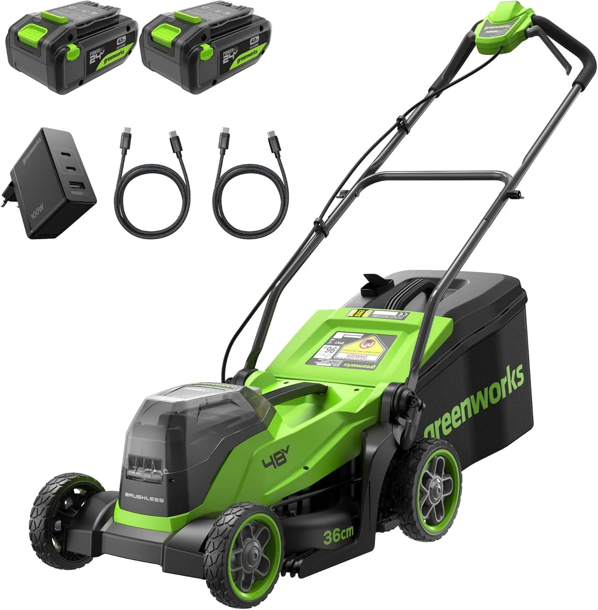 Greenworks 48V MO48L421-01 Rasenmäher, Akku-Betrieb, 35cm, 400m, 24V, für die Gartenpflege