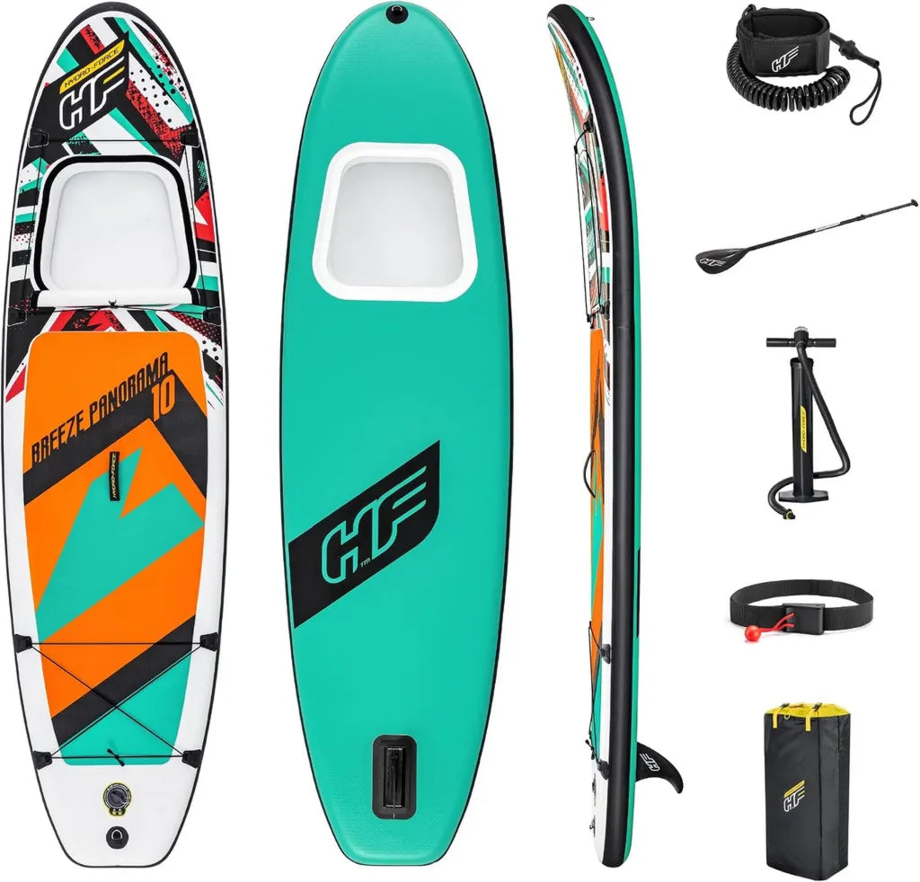 Bestway Hydro-Force Aufblasbares SUP-Board Set mit Pumpe und Tragetasche, Fensterdesign, verschiedene Größen