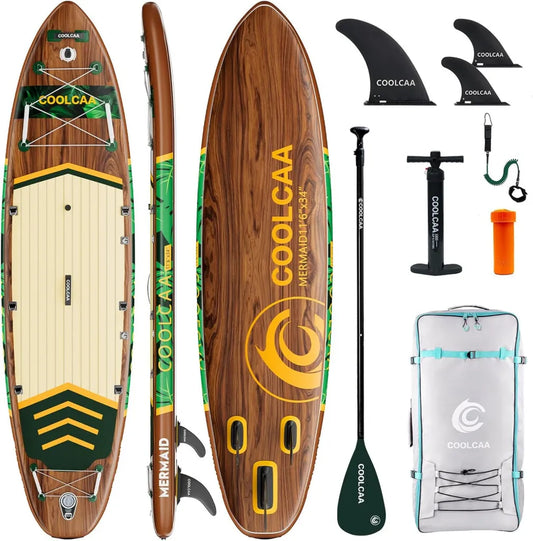 COOLCAA aufblasbares SUP Board 355cm - Extra großes Stand Up Paddle Board, 86cm Breite, ideal zum Angeln, inklusive Zubehör & Tragetasche, Belastbarkeit bis 222 kg