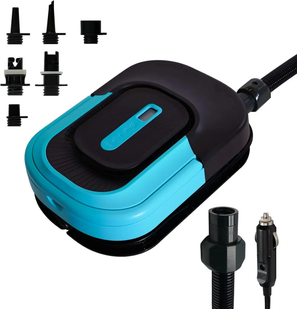 Hocheffiziente Elektrische Pumpe für SUPs und Mehrzweckaufblasgeräte, 12V DC, 20 PSI, Inklusive 6 Ventiladapter