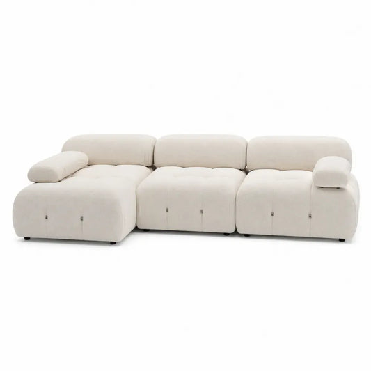 Modulares 3-Sitzer Ecksofa mit Recamiere links 270 x 165 x 72 cm Bouclé Polyester Sperrholz L-Form Creme Schwarz