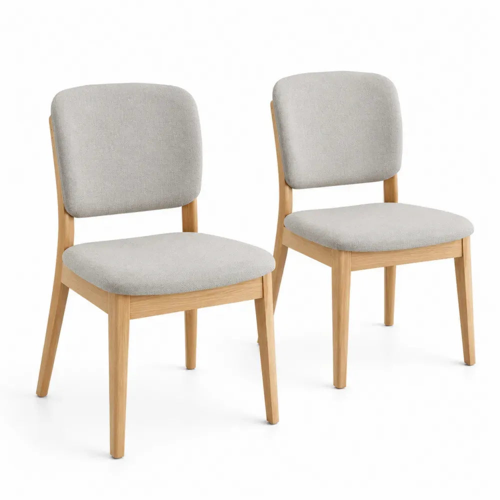 Esszimmerstühle 2er Set gepolstert mit rechteckiger Sitzfläche 48 x 55 x 82 cm Kautschukholz Polyester naturholzfarben grau