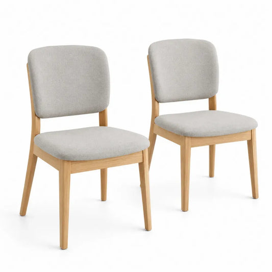 Esszimmerstühle 2er Set gepolstert mit rechteckiger Sitzfläche 48 x 55 x 82 cm Kautschukholz Polyester naturholzfarben grau