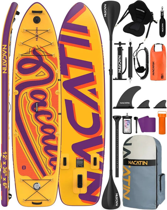 NACATIN 366cm aufblasbares SUP-Board mit Kajaksitz, 91cm breites Paddelbrett für Erwachsene & Familien, inkl. Einzel-/Doppelpaddel, stabiles Deck für Anfänger