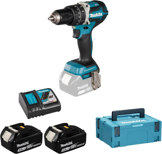 Makita DHP484RTJ Schlagschrauber und Impulsschrauber, Akku-Betrieb, 18V, 5,0Ah, 18 V, 450 W, blau