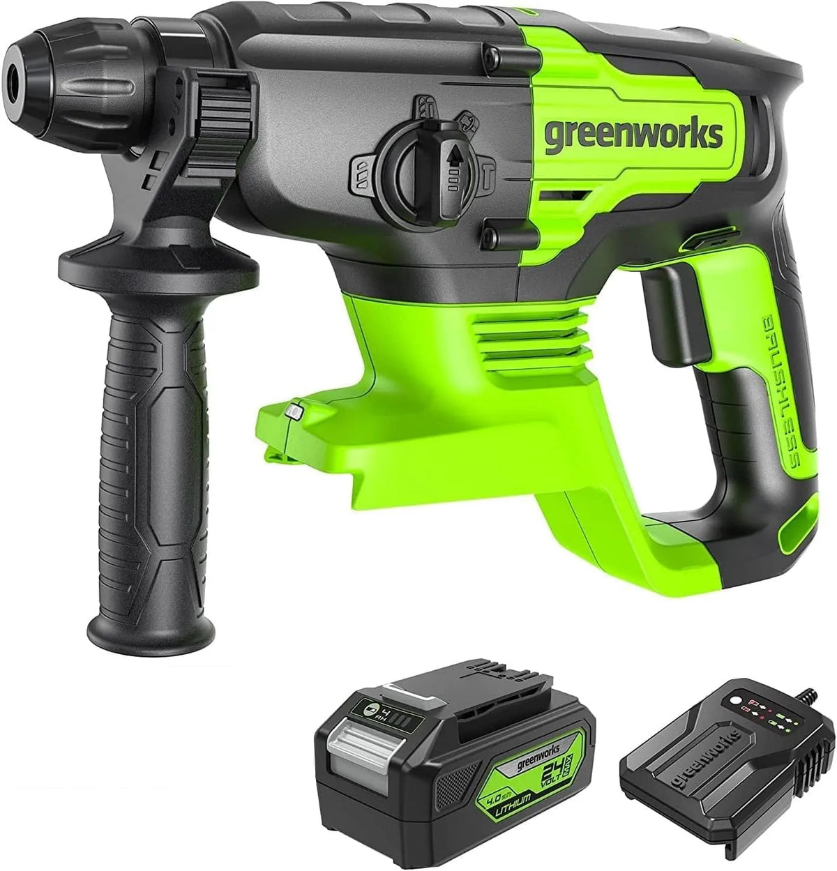 Greenworks GD24SDS2 Bohrhammer, Akku-Betrieb, bürstenloser Motor, 4Ah