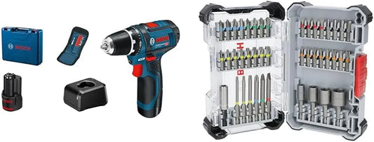 Bosch Professional 12V System Akku Bohrschrauber GSR 12V-15 inkl. 2x 2.0Ah, Akku-Betrieb, für gewerblichen Einsatz, 10-tlg, 197 × 110,5 mm