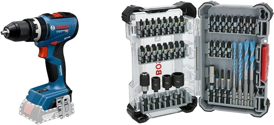 Bosch Professional 18V System Akku-Bohrschrauber GSB 18V-65 bürstenloser Motor, Akku-Betrieb, für gewerblichen Einsatz, 40-tlg, 200 × 107 mm