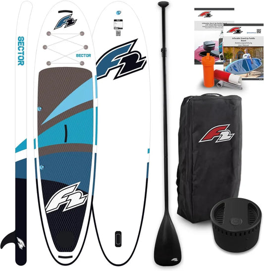 F2 Aufblasbares Stand Up Paddle Board mit Smart SUP E-Pumpe, Blaue Farbe, Größe Auswahl