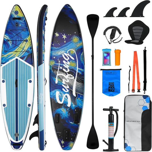 Aufblasbares SUP-Board 335 cm für 2 Personen mit Sitz, Komplettset inklusive Doppel-Paddel, Ideal für Wassersport und Einsteiger