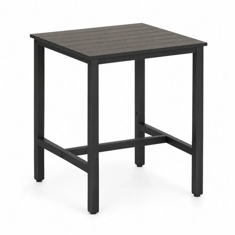 Gartenbartisch quadratisch 80 x 80 x 90 cm Akazienholz Stahlrahmen Lattenplatte Schwarz Dunkelbraun