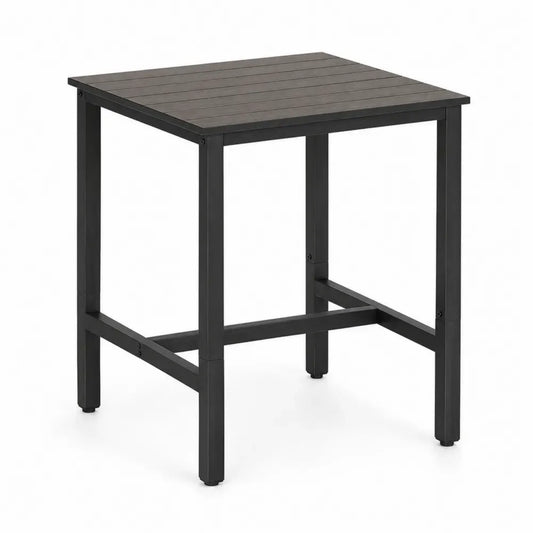 Gartenbartisch quadratisch 80 x 80 x 90 cm Akazienholz Stahlrahmen Lattenplatte Schwarz Dunkelbraun