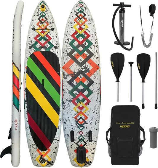ALPIDEX Aufblasbares SUP Set 320 cm, Belastbar bis 200 kg, Inklusive Tasche und Zubehör