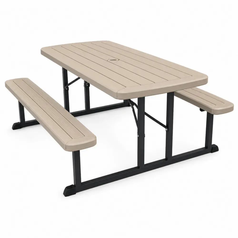 Picknicktisch mit 2 Bänken klappbar 183 x 145 x 74 cm HDPE pulverbeschichteter Stahl rechteckig Beige Schwarz